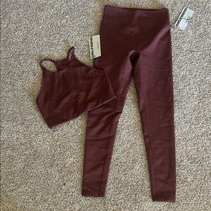 Girlfriend collective maroon bra and seamless legging set NWT medium